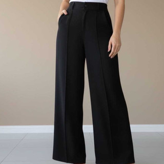 CALÇA PANTALONA DUNA FEMININA COM FORRO WIDE LEG COM BOTAO CINTURA ALTA