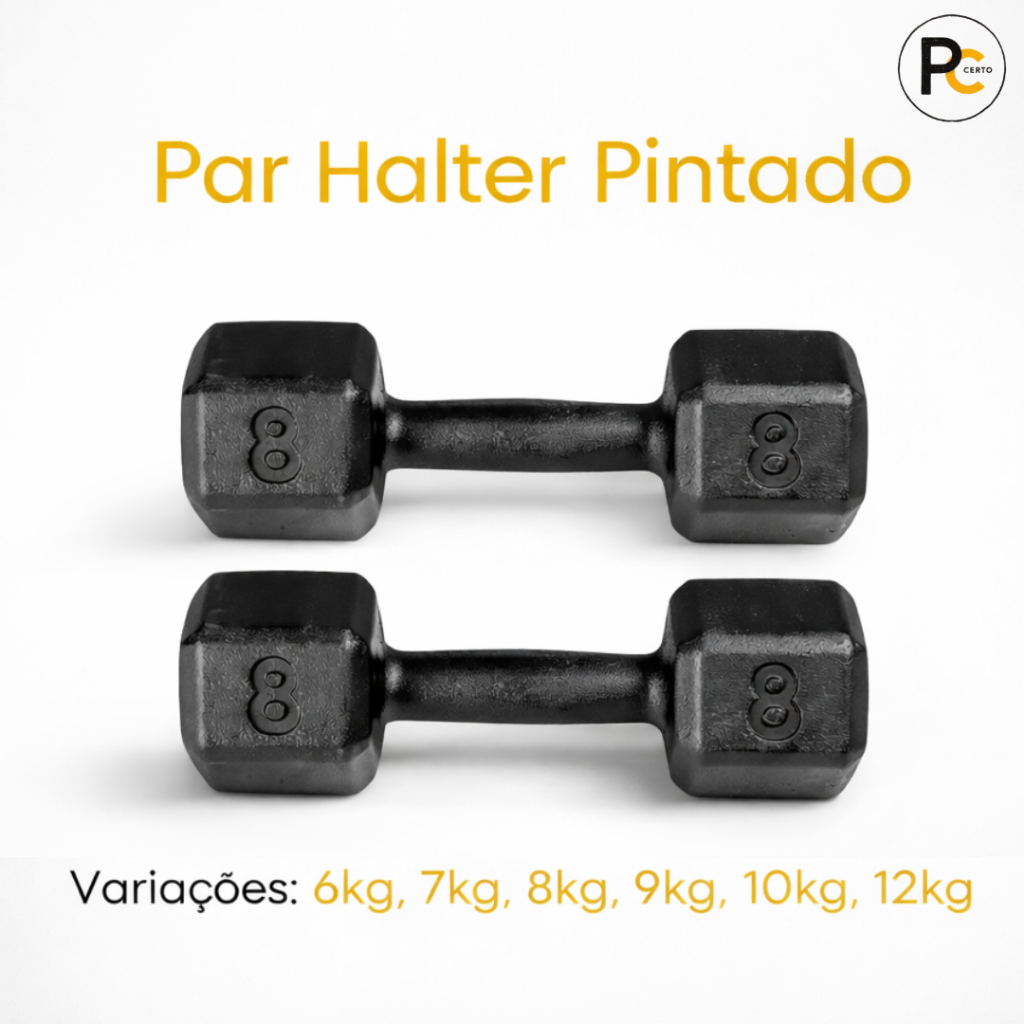 Par Halter Sextavado Pintado 6kg a 12kg - Academia Musculação Treino em Casa Crossfit Funcional Peso Fisioterapia