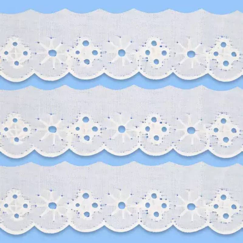 Fita Renda Bordada Branca 2,5cm x 13,7m Guipir para Pano de Prato Toalha Enxoval Artesanato