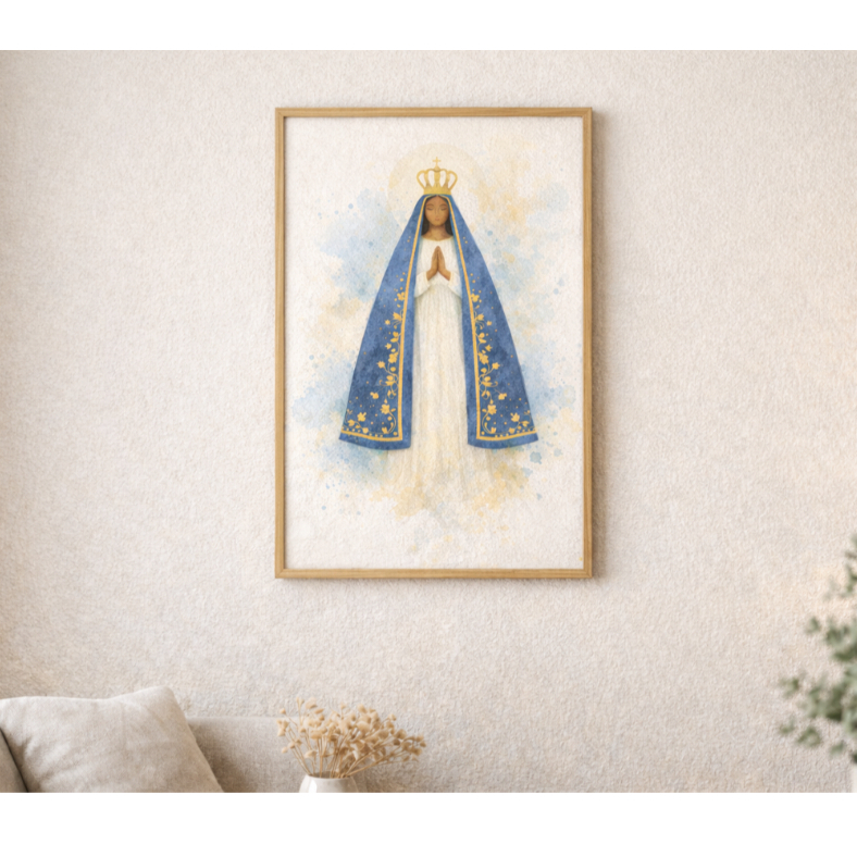 Quadro Decorativo 1 Peça Nossa Senhora Aparecida Religioso Católico Fé Santa Virgem Maria Aquarela