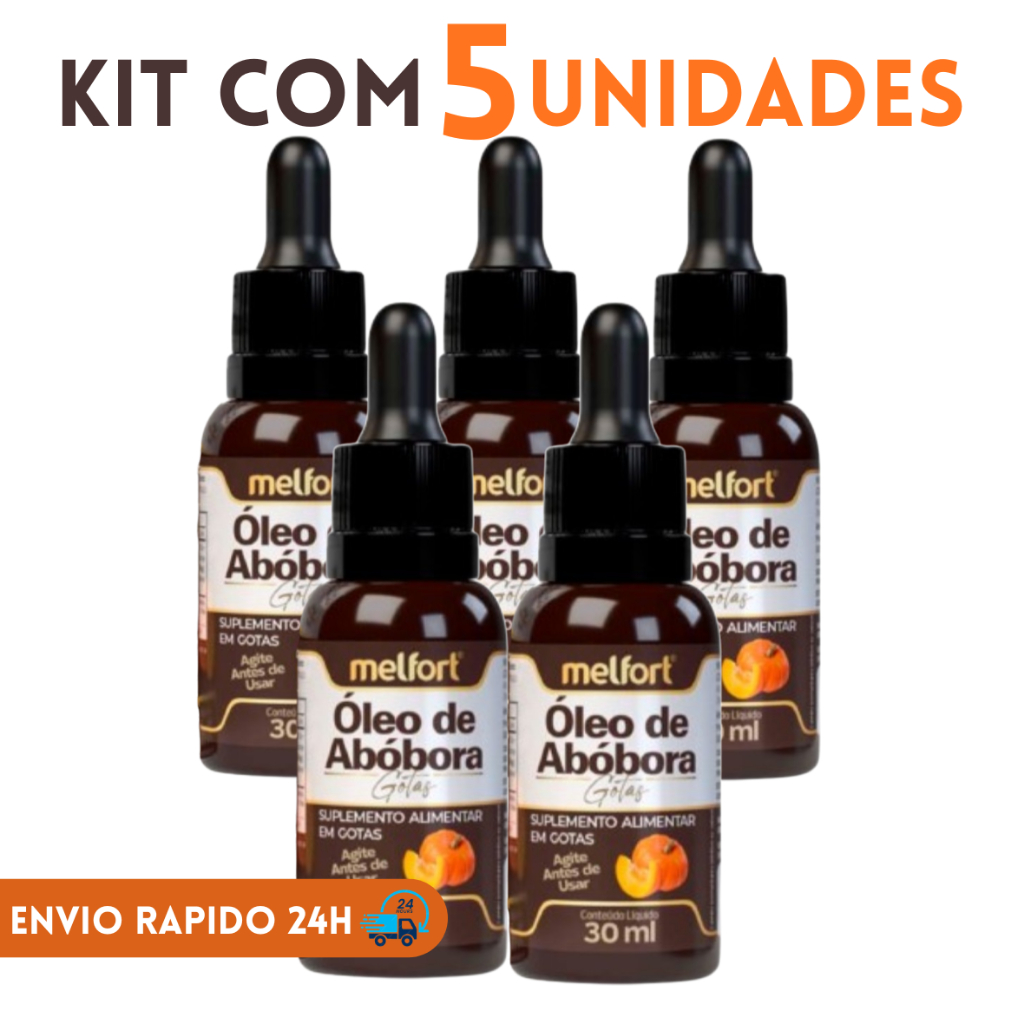 KIT C/ 5 Óleo de Abóbora 30ml em Gotas | Com Vitamina E Melfort Suplementação Diária