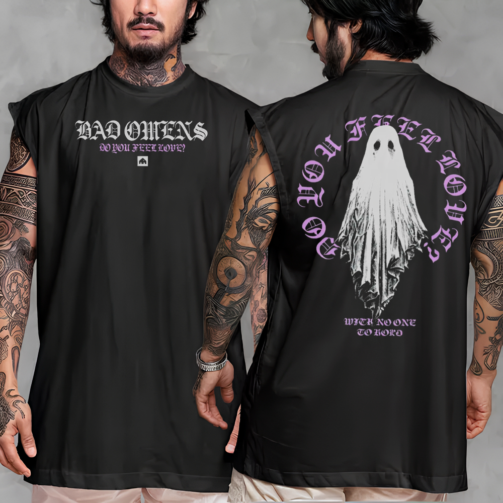 Camiseta Regata Machão Oversized Algodão Banda Rock Bad Omens Metalcore Ghost Do You Feel Love