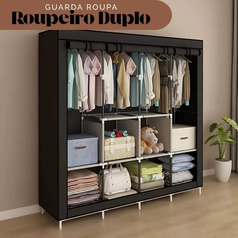 Guarda Roupa Dobrável Organizador De Roupas Armário Grande Com Capa Tecido 4 Divisoria