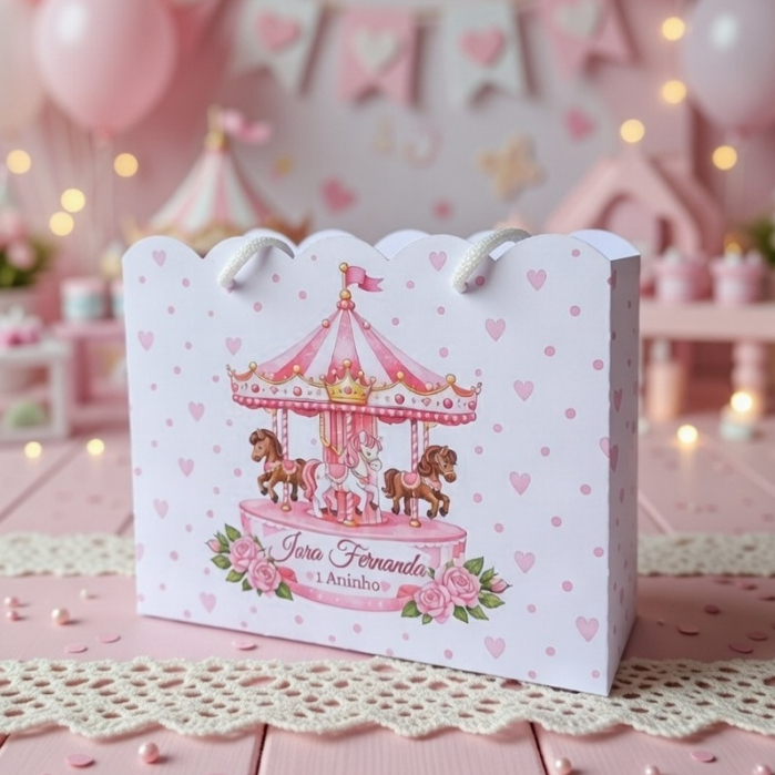 Sacolinha CARROSSEL ENCANTADO Personalizado Sacolinha Lembrancinha Aniversário PEGUE E MONTE