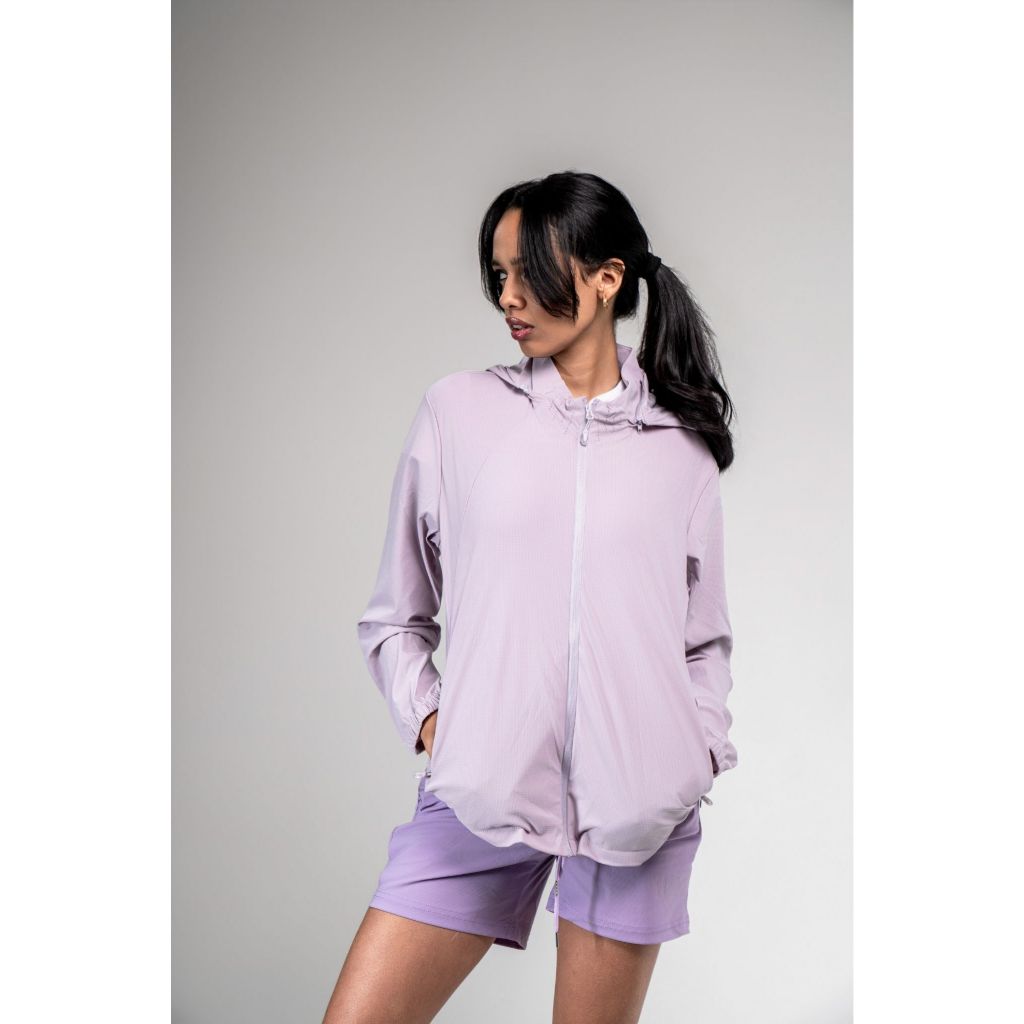 Jaqueta Dry Fit Feminina Corta Vento com Capuz Removível Bolsos com Zíper Leve para Treino Academia Corrida