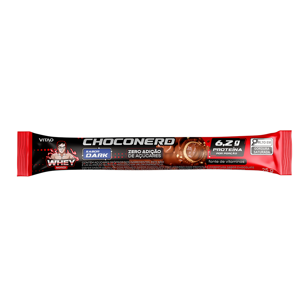 Rolinho Wafer Recheado Chocolate Meio Amargo Proteico Choconerd 25g - Kit 6 unidades