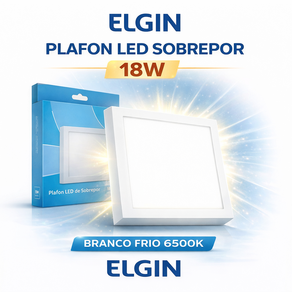 Plafon luminaria LED Sobrepor 18W ELGIN Quadrado Branco Frio 6500K Painel Luminária Teto 20x20cm