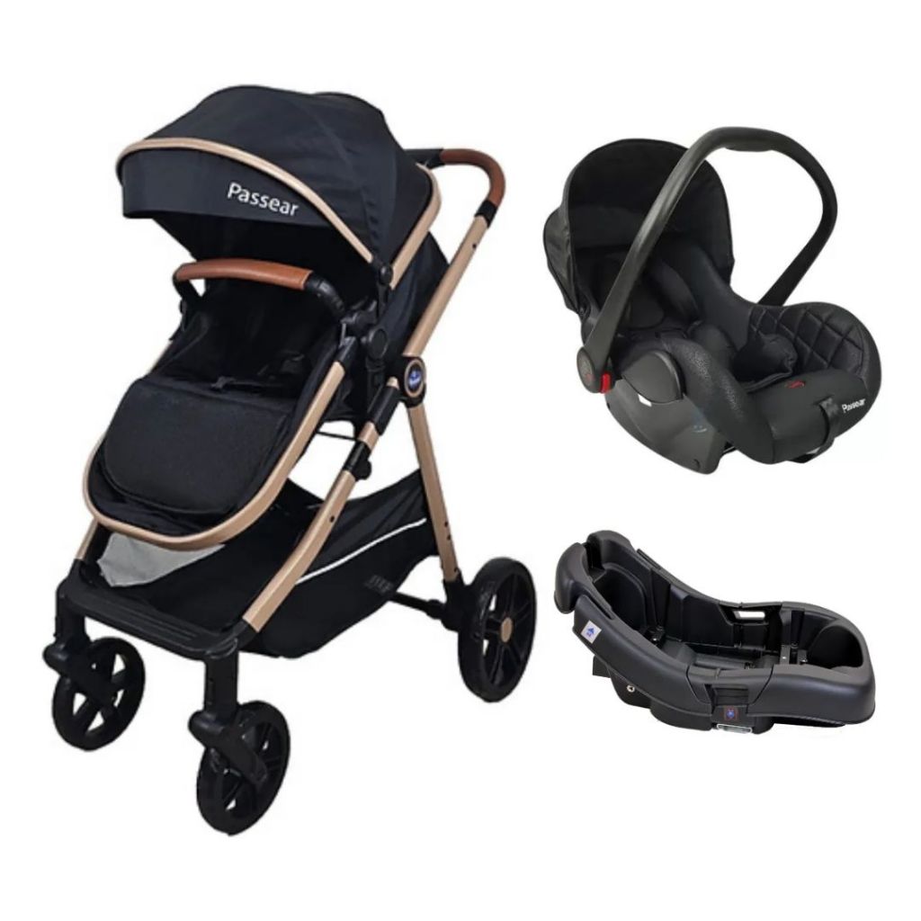 Carrinho Bebê Apolo Moisés Reversível + Bebe Conforto + Base Travel System Europeu Premium Passear