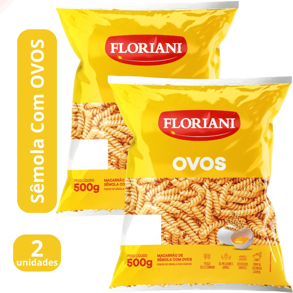 Kit 2 Macarrão Floriani Massa Seca Sêmola Com Ovos Parafuso 500g Fusilli 500G Pasta Fácil