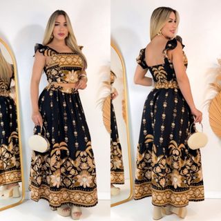 CONJUTO SAIA LONGA E CROPPED LASTEX COSTA FLORAL VERÃO COM BOJO FEMININA ESTAMPADO em Oferta na Shopee