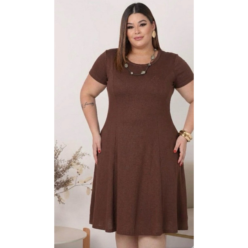 vestido saia rodada manga nesga 44/46/48/50  G GG G1 G2 em Oferta na Shopee