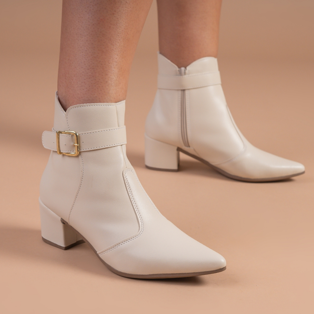Bota Feminina Social Bico Fino Salto Médio Cano Curto Médio Fivela Confortável Moda em Oferta na Shopee