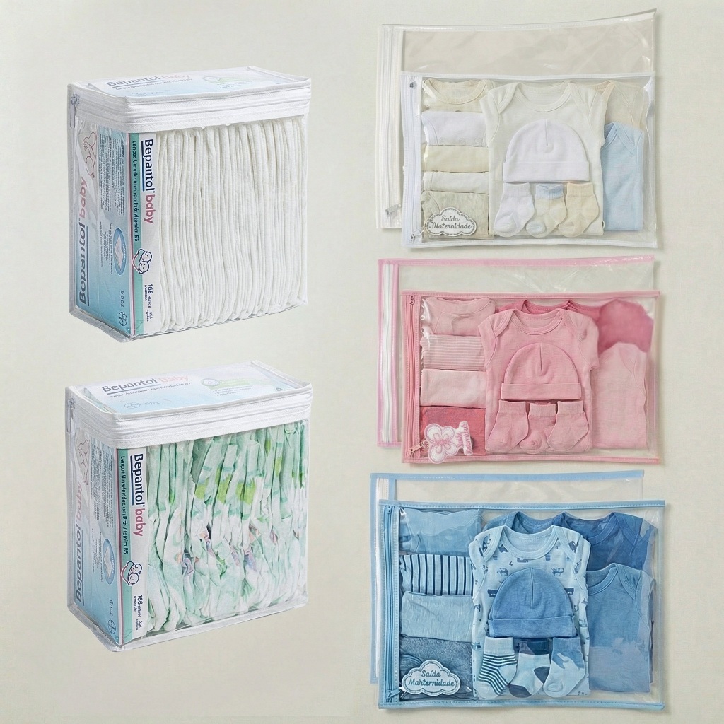 Imagem Kit 8 Peças Maternidade – 6 Saquinhos com TAG + 2 Porta Fralda/Remédio