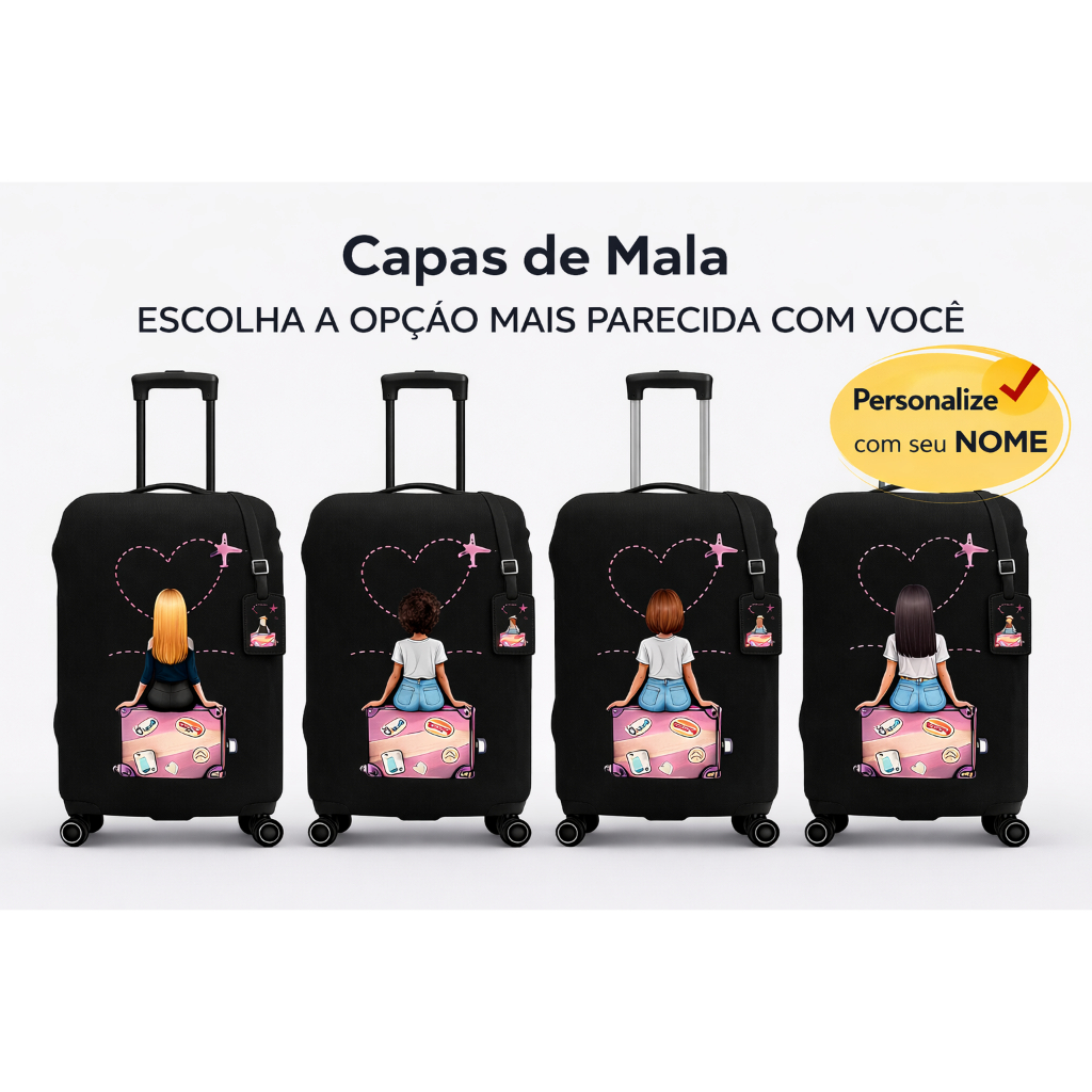 Capa Protetora de Mala Personalizada Tecido Premium com Elastano Feminina Bagagem Viagem Grande