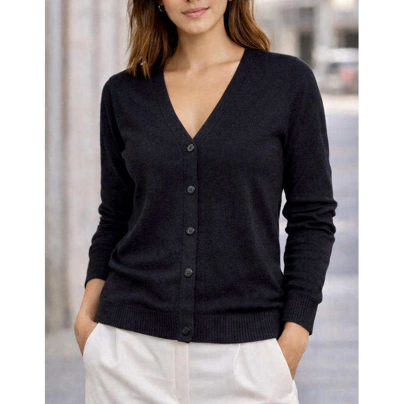 Casaquinho Feminino Preto Modal Decote V com Botões Casaco Leve Tamanho Único 36 ao 42 em Oferta na Shopee
