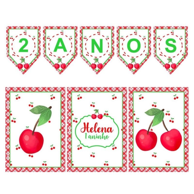 Kit Pôsteres Personalizado A4 + Bandeirolas - Cerejinha | Mêsversário | Pôster | Decoração | Aniversário