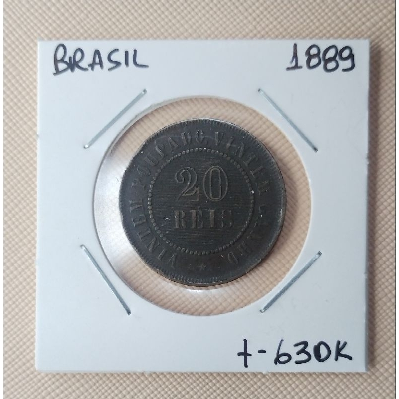 Moeda do Brasil, 20 Réis, 1889 - República Velha, Primeiro Ano, Bronze, Coleção Numismática
