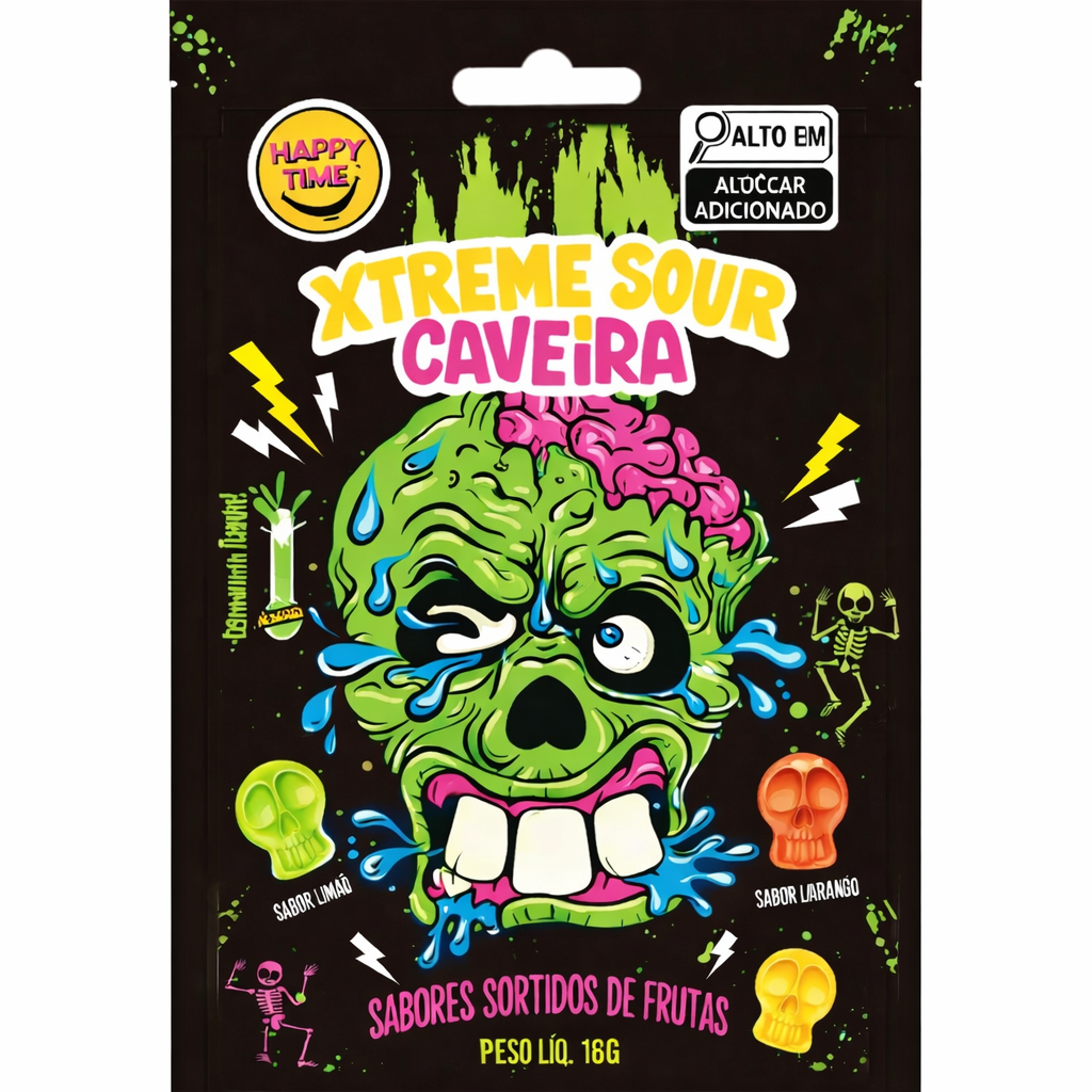 Bala Azeda Caveira Xtreme Happy Time Ácida 18g em Oferta na Shopee