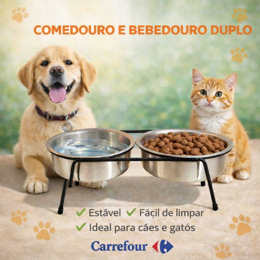 Comedouro e Bebedouro Pet Duplo Para Cachorros e Gatos em Oferta na Shopee