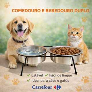 Comedouro e Bebedouro Pet Duplo Para Cachorros e Gatos em Oferta na Shopee