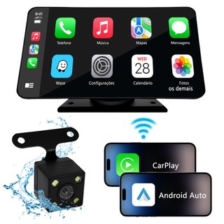Multimídia Automotiva Tela 7 Polegadas IPS Carplay e Android Auto Sem Fio Bluetooth FM Câmera de Ré Universal