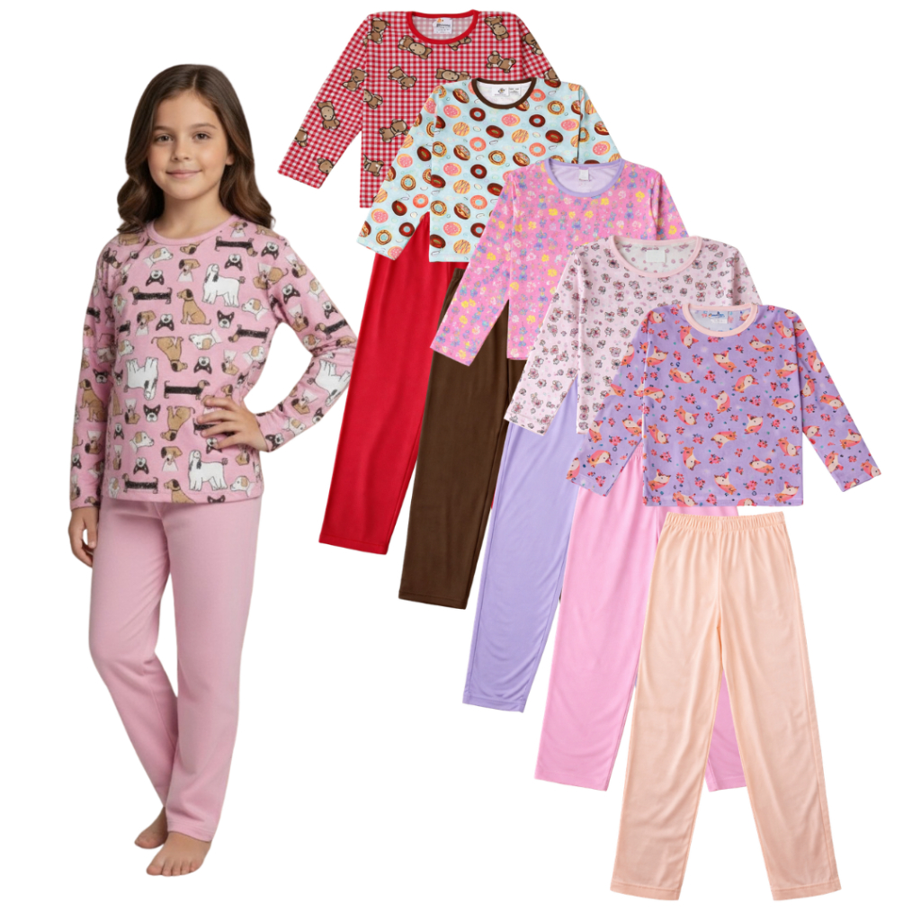 Pijama Juvenil Femenino | Roupa de Dormi Menina | Pijama Infantil Inverno Tamanho 2 ao 16 anos