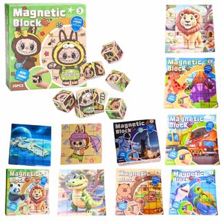 Kit 3 Quebra Cabeça Magnético Autismo Brinquedo Educativo 2Lados Montagem Blocos