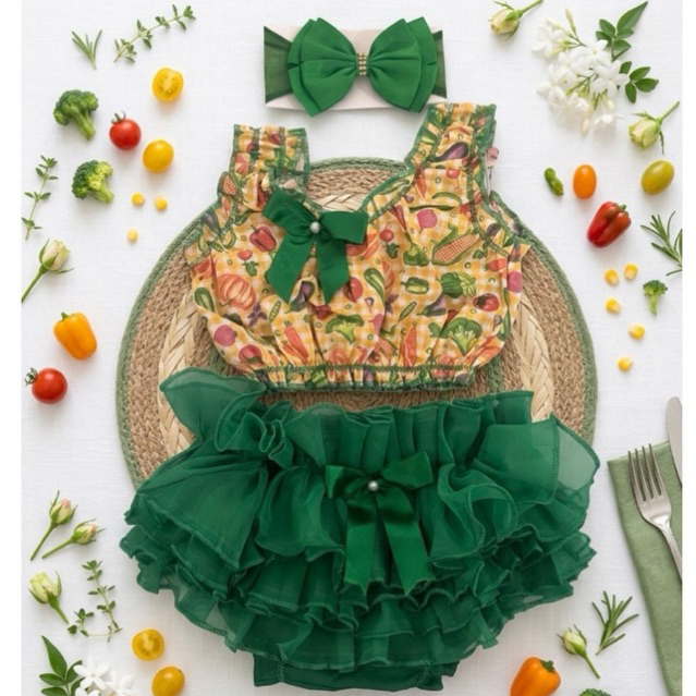 Conjunto Bebê Menina Bunda Rica Luxo 5 - 18 meses - Blusinha+Calcinha+Laço de Cabelo