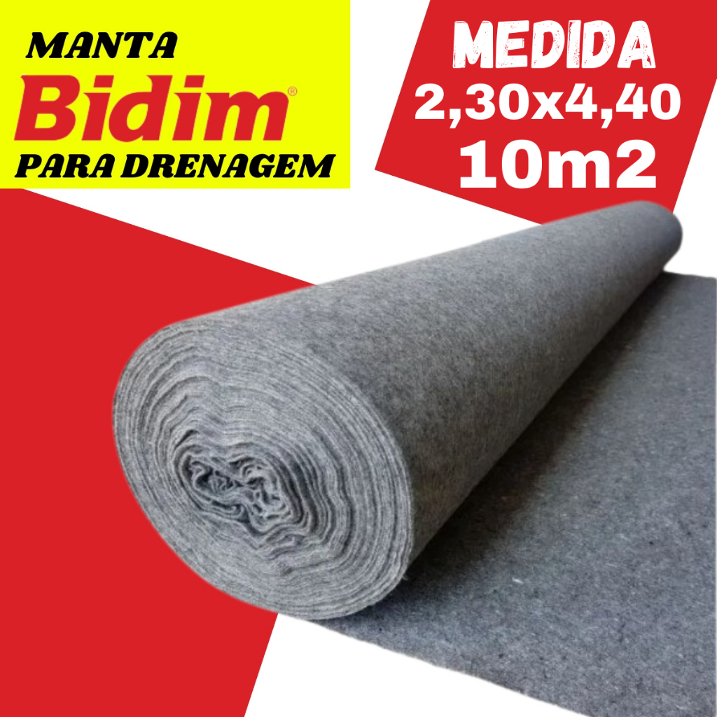 Manta Bidim Geotextil Drenagem Jardim 10mts² - 2,30x4,40mt