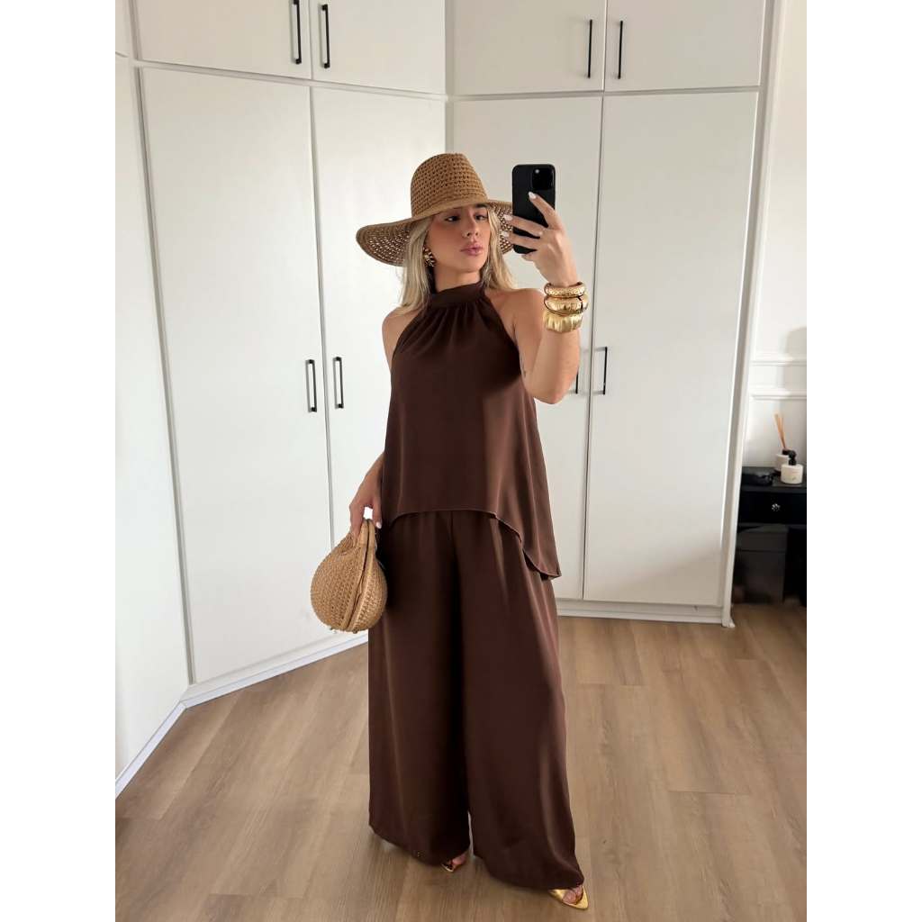 conjunto Zoe tecido chiffon blusa e pantalona