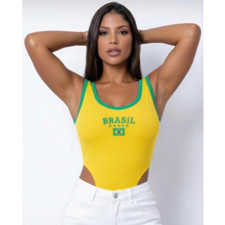 Body Brasil Copa do Mundo Blusa Brasil Top Body Cavado Regata Feminina Brasileira Cropped Jogo do Brasil Copa do Mundo