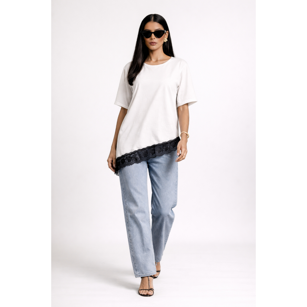 Blusa Feminina Trend Tendência Blusão Tshirt Oversized Básica Assimétrica Com Renda em Oferta na Shopee