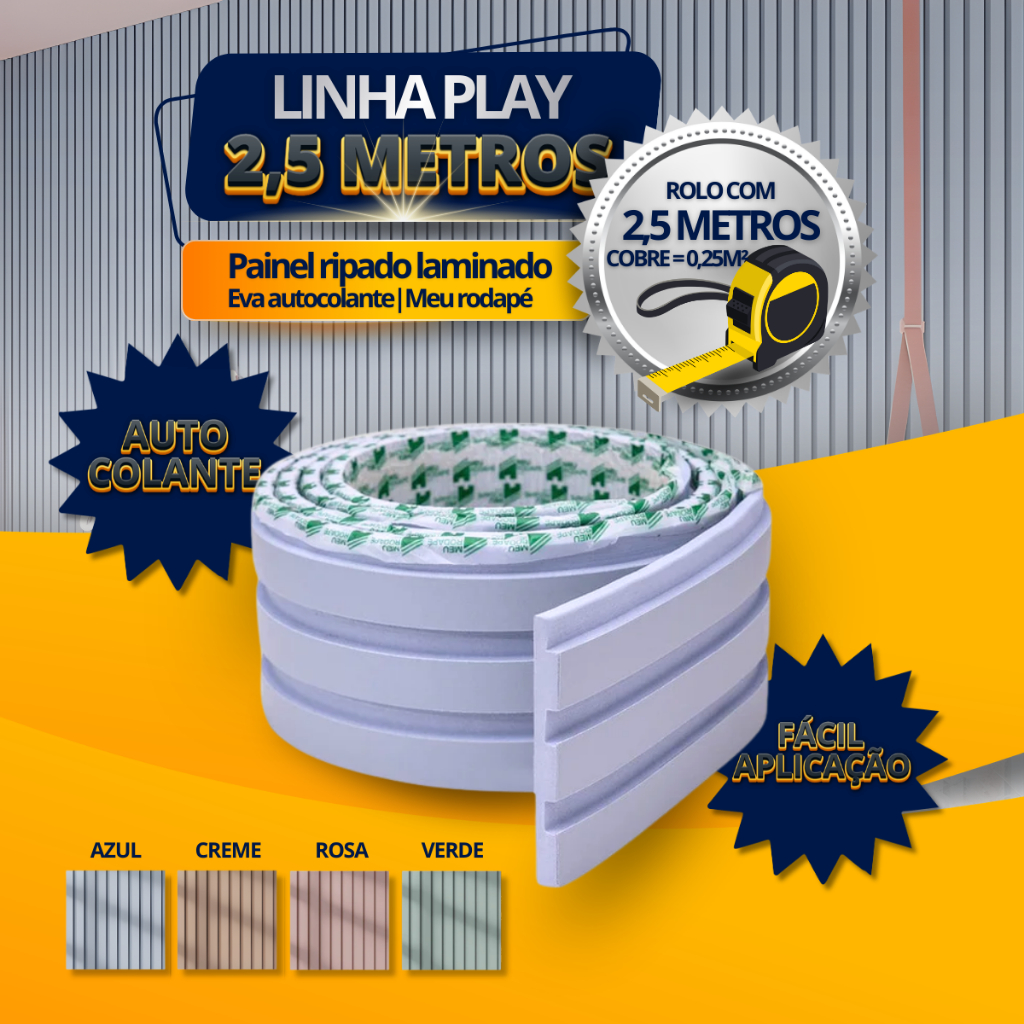 Painel Ripado Autocolante Play 2,5m cobre 0,25 m² | Revestimento Adesivo Decorativo Fácil Instalação em Oferta na Shopee