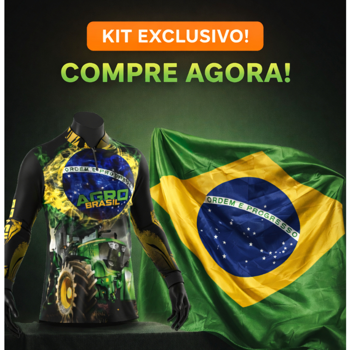Camiseta Agro Brasil Manga Longa + Bandeira do Brasil | Proteção Solar UV50+ com Zíper