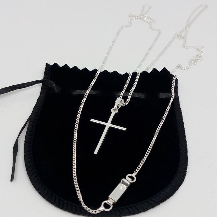 Correntinha Masculina 70 cm Banhada a Prata 925 + Pingente Cruz Palito em Oferta na Shopee