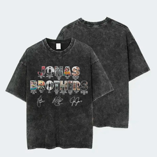 Camiseta Estonada Jonas Brothers Kevin Joe Nick Autografos Tour 20 anos Albuns Pop Rock Concert Tee em Oferta na Shopee