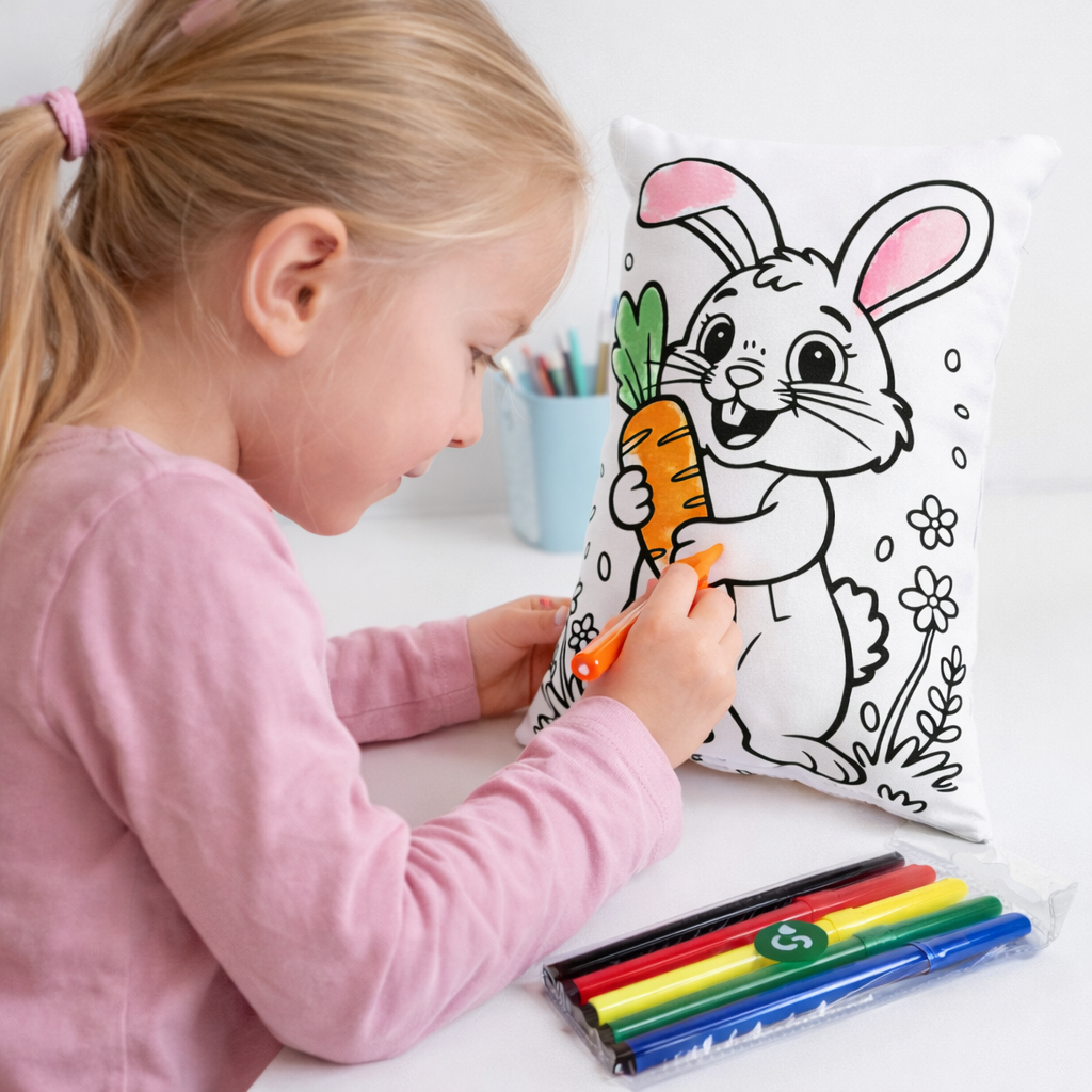 combo 2/5 Almofadas Para Colorir Coelho Páscoa criativa + 6 Canetinhas Lavável, pinte e lave em Oferta na Shopee