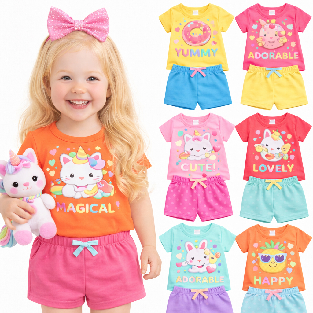 Kit 2 ou 4 Peças Roupa Infantil Bebê Menina Verão Conjunto de Verão Feminino Sortidos Entrega Rápida Pronta Entrega