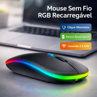 Mouse Sem Fio Wireless Recarregável Led Rgb 2,4GHz Bluetooth Bateria Interna Ergonômico Silencioso em Oferta na Shopee