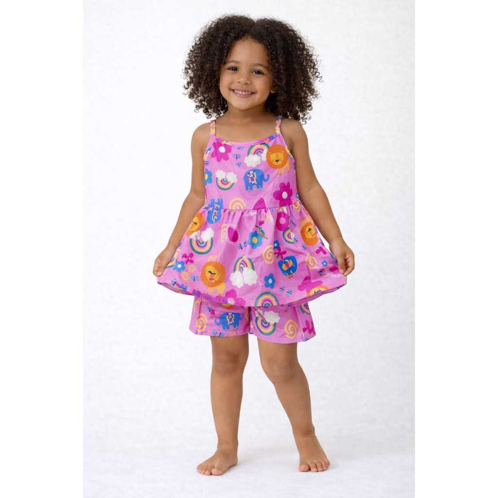 Conjunto Infantil Feminino Alcinha Blusa + Short Roupa Leve Confortável Moda Infantil
