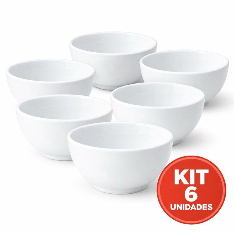 Jogo 6 Tigelas 500 ML Porcelana Para Caldos Sobremesas Restaurantes Lanchonetes Pousadas Hotéis