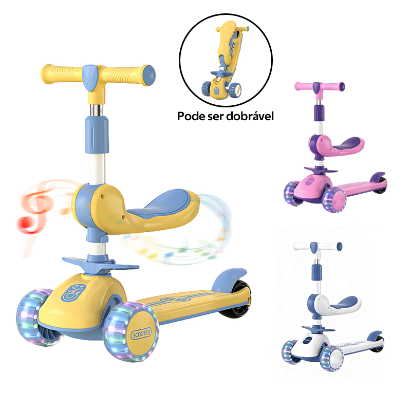 Patinete Infantil com LED Som Musical Dobrável com Guidão Ajustável Até 60kg Para Meninos -B03