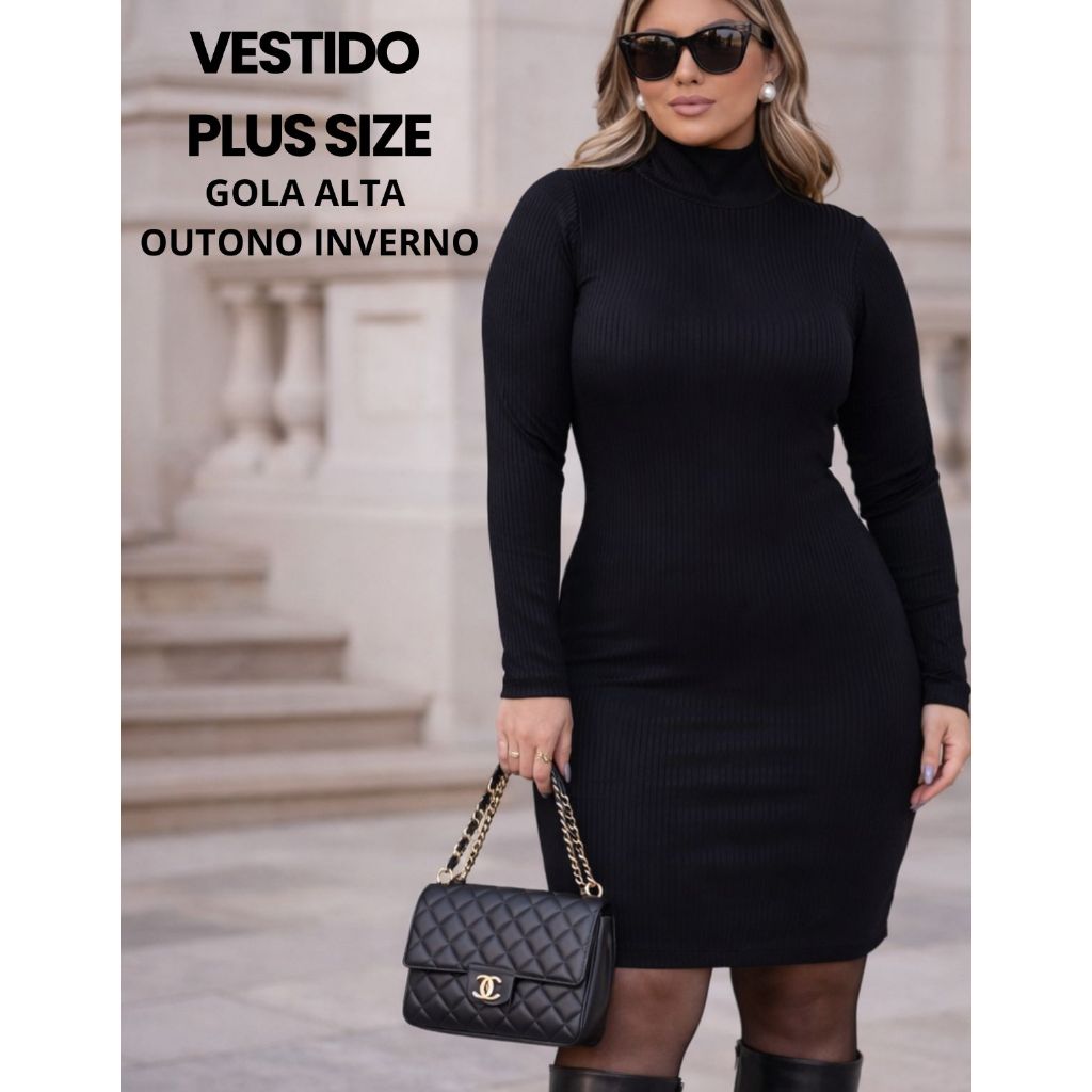 Vestido Plus Size Canelado Tubinho Curto Manga Longa Modelador Veste  G1 G2 G3 G4 em Oferta na Shopee