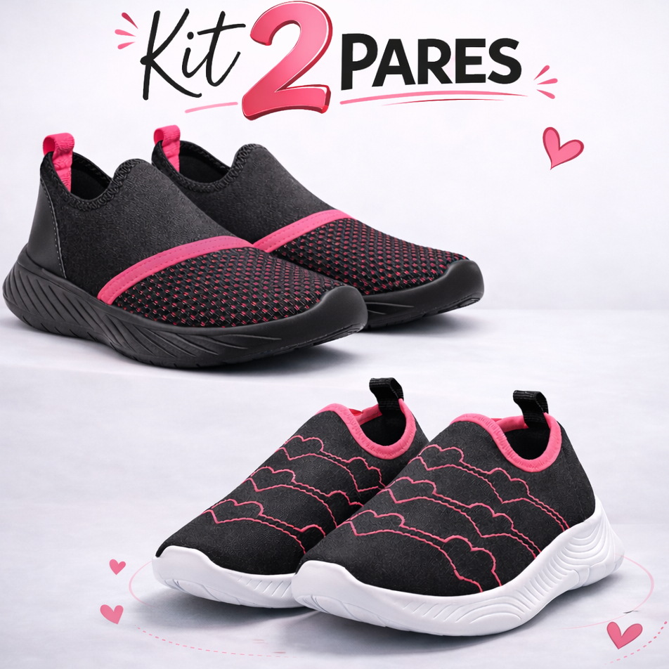 Kit 2 Pares Tênis Infantil Calce Fácil Menina Slip On Leve e Confortável em Oferta na Shopee