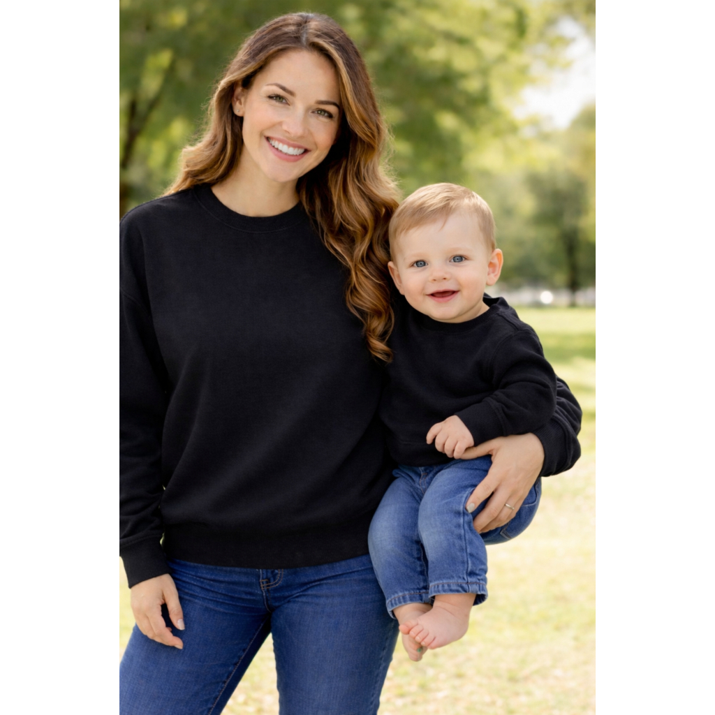 KIT BLUSAS MOLETOM PRETA LISA SEM ESTAMPA MÃE E FILHO FILHA