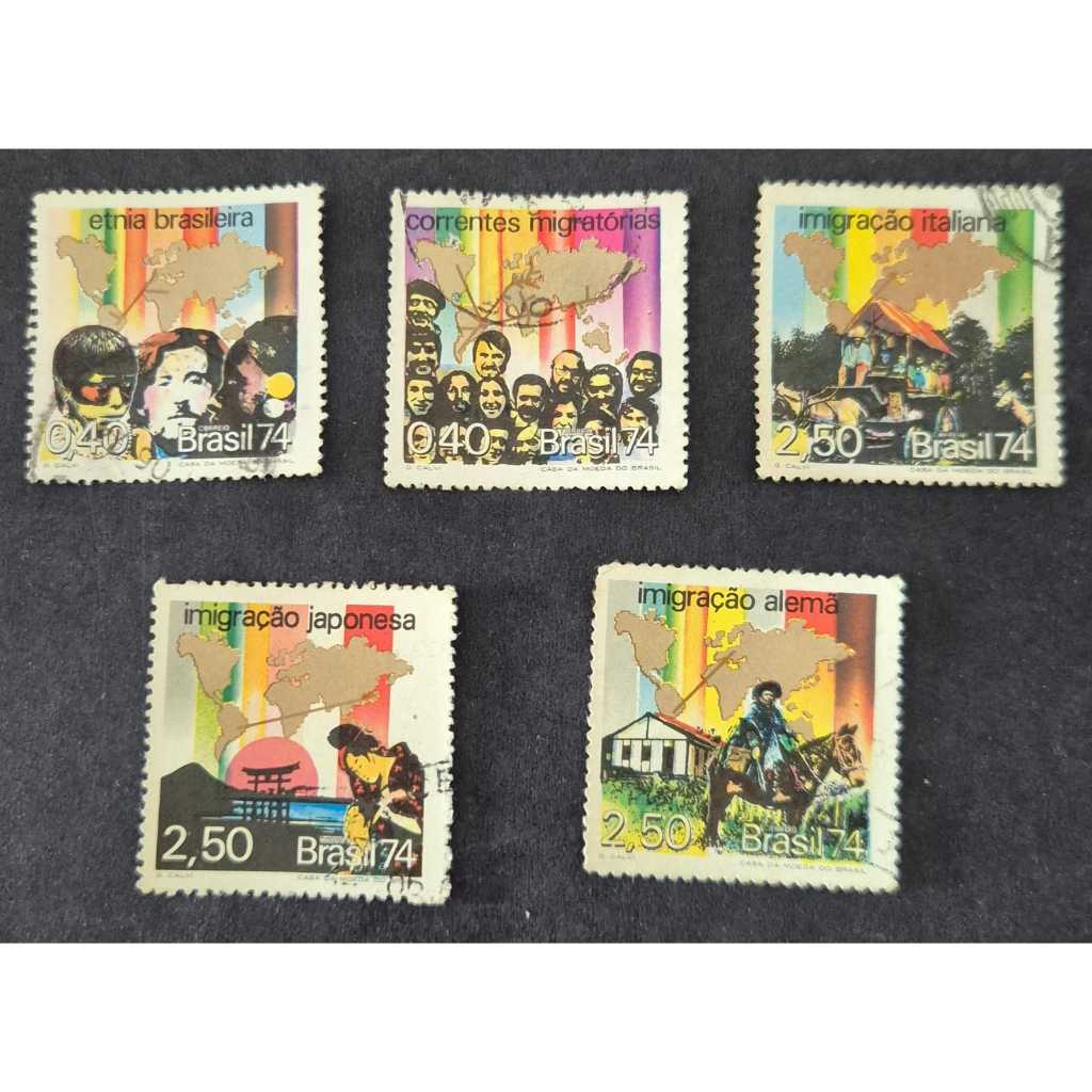 Série completa de selos usados dos correios 1974 - Formação da etnia brasileira. RHM C840 a C844