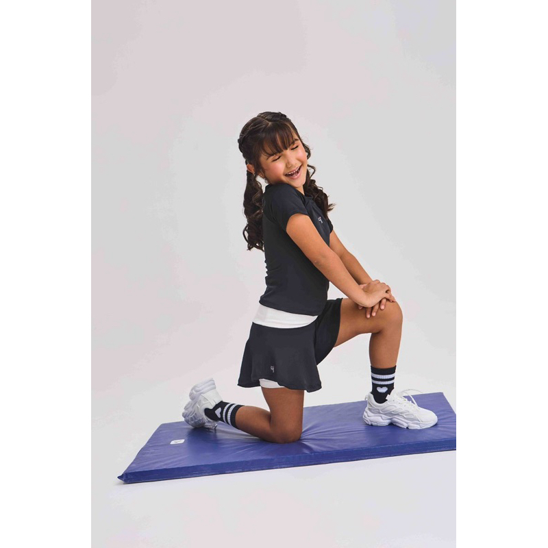 Conjunto Infantil Feminino Fitness P&B Para Brincar Ginástica Esportes Short Duplo