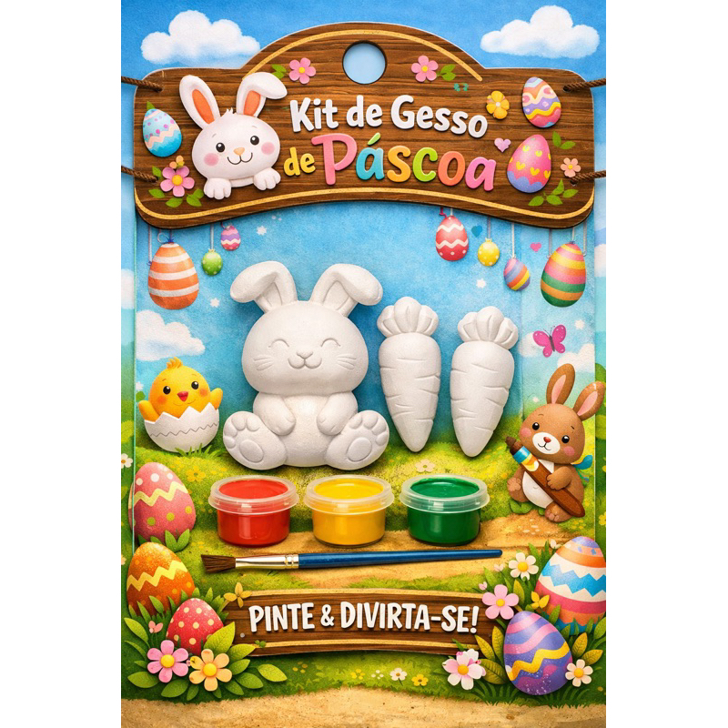 Kit com 10 gesso tema de pascoa com 3 peças tinta e pincel