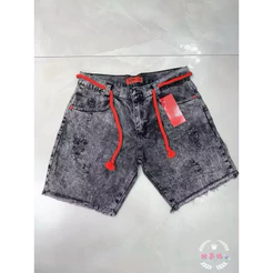 No.3 Cinza Bermudas Masculinas Shorts Jeans Rasgados Masculinos Shorts Jeans Com Cordão