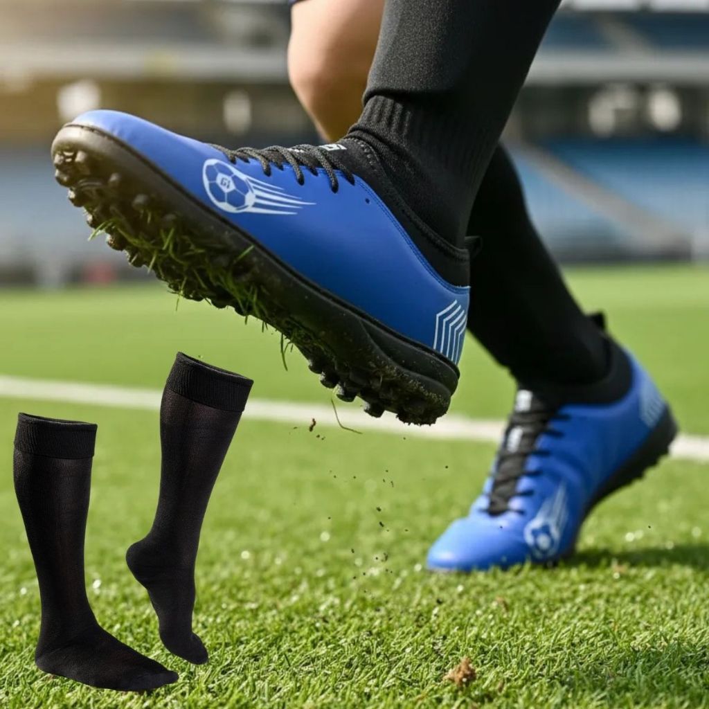 Chuteira Society Masculina Meia Grama Sintética + Meia Resistente Treino Jogo Performance Conforto